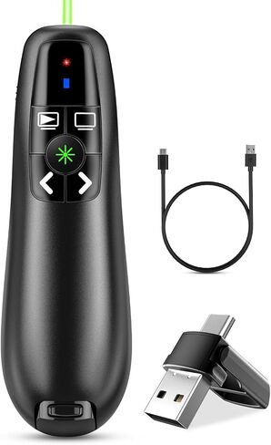 2-in-1 USB Type C Presentation Clicker, Clicker for PowerPoint Presentations, Rechargeable Wireless Presenter Remote, Pointer RF 2.4GHz USB PowerPoint Clicker Slide Advancer with Volume Control in Saudi Arabia