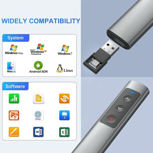 Presentation Clicker Wireless Presenter Remote: USB Rechargeable Finger Ring Clicker for PowerPoint Presentations, PowerPoint Clicker with Laser Pointer, Multi-OS Compatible in Saudi Arabia