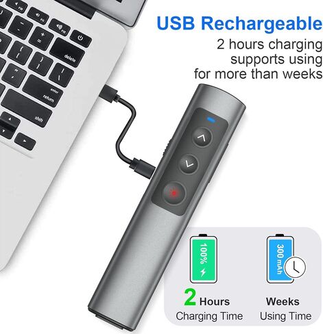 Presentation Clicker Wireless Presenter Remote: USB Rechargeable Finger Ring Clicker for PowerPoint Presentations, PowerPoint Clicker with Laser Pointer, Multi-OS Compatible in Saudi Arabia