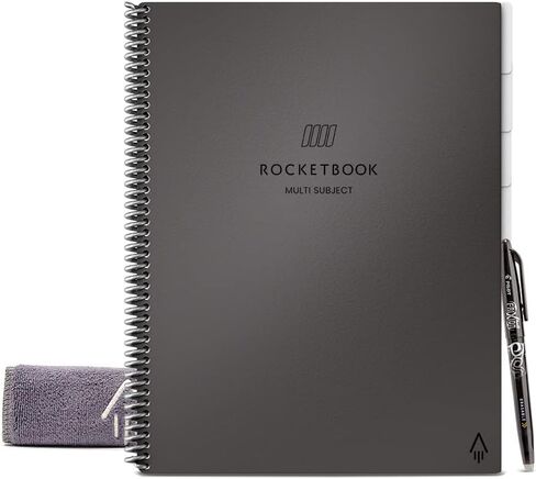 دفتر Rocketbook الذكي متعدد المواضيع والقابل لإعادة الاستخدام | دفتر ملاحظات صديق للبيئة ومتصل رقميًا مزود بفواصل | مسطر، 8.5 × 11 بوصة، 70 PG، أسود، مع قلم وقماش وتطبيق متضمن in Kuwait