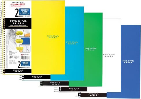 Five Star Spiral Notebook, 2 Subject, College Ruled Paper, 100 sheets, 9-1/2" x 6", Yellow (06180AC6) in Saudi Arabia