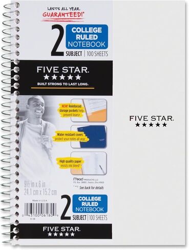 Five Star Spiral Notebook, 2 Subject, College Ruled Paper, 100 sheets, 9-1/2" x 6", Yellow (06180AC6) in Saudi Arabia