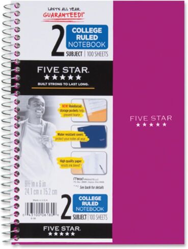 Five Star Spiral Notebook, 2 Subject, College Ruled Paper, 100 sheets, 9-1/2" x 6", Yellow (06180AC6) in Saudi Arabia