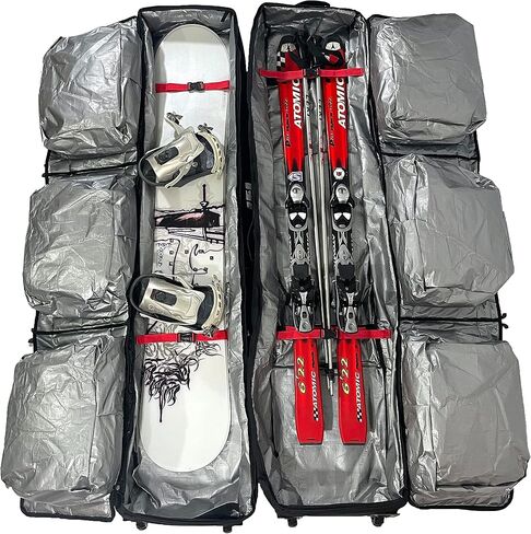 JEI Rollie Snowboard/Ski Bag *UPGRADED* – Multipurpose Travel Bag on Wheels (up to 180cm) – Holds Board, 2 Pairs of Skis, Boots, Helmet, and other gear – With Backpack Straps in Saudi Arabia
