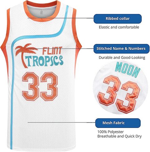 Flint Tropics Jackie Moon #33 Coffee Black #7 Semi Pro 90s Hip Hop Clothes for Party Men Basketball Jersey Green White in Saudi Arabia