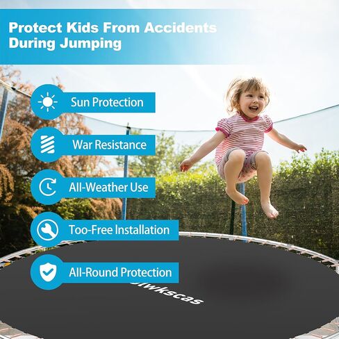 حصيرة القفز الترامبولين، حصيرة بديلة للترامبولين تناسب إطار بطول 12 قدمًا، مع 72 حلقة على شكل حرف V تناسب مقاس 5.5 بوصة، معززة، مقاومة للأشعة فوق البنفسجية، مع خطاف زنبركي وقفازات، لا تشمل الزنبرك in Kuwait