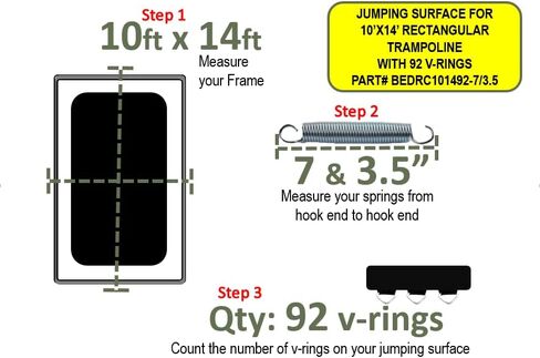 سطح القفز لترامبولين مستطيل مقاس 10 × 14 بوصة مزود بـ 92 حلقة على شكل حرف V (للنوابض مقاس 84-7 بوصة و8-3.5 بوصة) in Kuwait