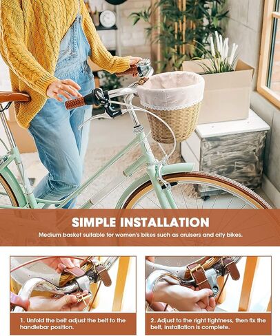 ANZOME سلة الدراجة سلة تخزين المقود الأمامي للبالغين سلة منسوجة يدويًا مقاومة للماء، متعددة الألوان in Kuwait