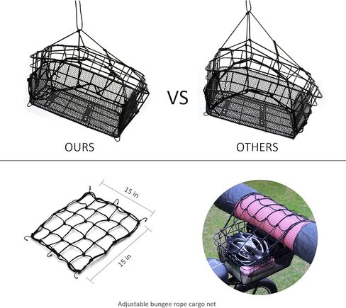 سلة الدراجة الخلفية مع 2 أغطية مقاومة للمطر وإضاءة خلفية وشبكة شحن مقاومة للماء من الأسلاك المعدنية لسلة الدراجة الخلفية تناسب معظم حامل الدراجة الخلفية سلة خلفية للدراجة WOOFOPT in Kuwait