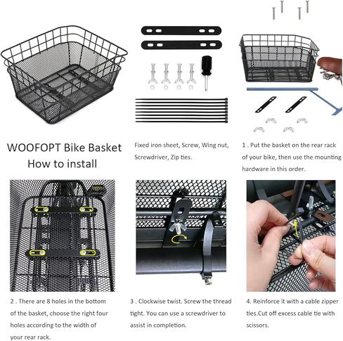 سلة الدراجة الخلفية مع 2 أغطية مقاومة للمطر وإضاءة خلفية وشبكة شحن مقاومة للماء من الأسلاك المعدنية لسلة الدراجة الخلفية تناسب معظم حامل الدراجة الخلفية سلة خلفية للدراجة WOOFOPT in Kuwait