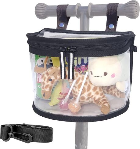 Kids Bike Basket - Transparent Bicycle, Scooter Handlebar Front Bag - Convert to Stadium Approved Crossbody Bag (Black) in Saudi Arabia