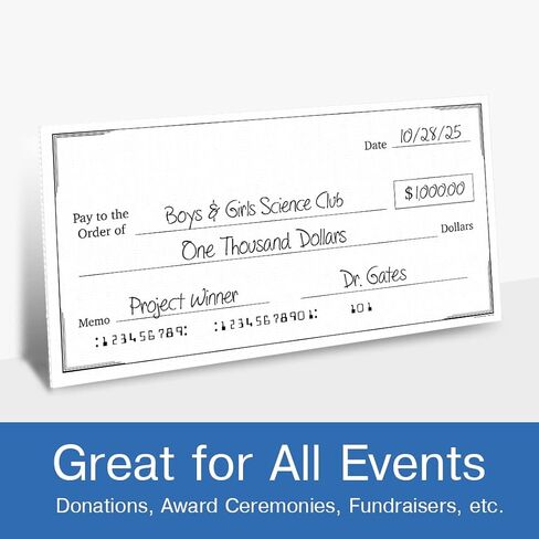 شيك مسح جاف مزيف عملاق لجائزة الوقف - 16 بوصة × 32 بوصة - لوحة شيكات عرض تقديمي جديدة كبيرة - تبرع عجلة دوارة لجائزة المكافأة الكبيرة الفارغة - احتفال الفائزين بجمع التبرعات في السحب in Kuwait