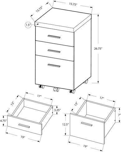 Monarch Specialties White Hollow-Core 3 Drawer File Cabinet on Castors in Saudi Arabia