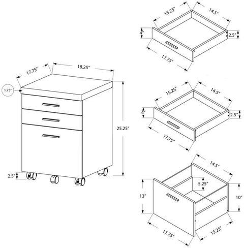 Monarch Specialties White Hollow-Core 3 Drawer File Cabinet on Castors in Saudi Arabia
