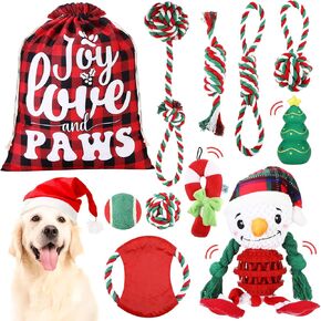 Abbylike 11 Pcs Christmas Dog Chew Toys Dog Christmas Stocking Gifts Washable Colored Cotton Rope Puppy Chew Interactive Toys Dog Tug of War Toy Rope Toy for Pets Small Medium Dogs (Apricot Elk)