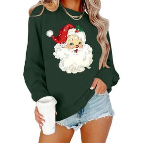 VVNTY Christmas Sweatshirts for Women Retro Santa Claus Graphic Long Sleeve Shirt Xmas Pullover Tops