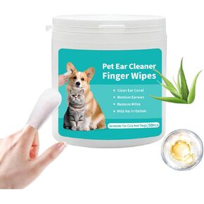 CINOKAI-Dog Ear Wipes, Ear Wipes for Dogs and Cats, Ear Finger Wipes for Dogs, Cat Ear Wipes, Dog Ear Cleaner Wipes, Dog Ear Cleaning Wipes for Pets，50 Counts