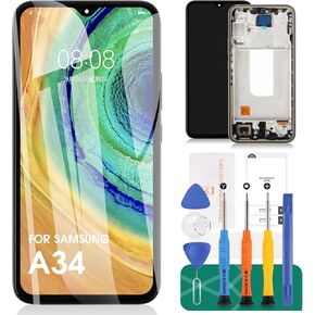 TFT for Samsung A34 Screen Replacement for Samsung Galaxy A34 5g LCD Digitizer Repair Kits for Samsung SM-A346E Touch Screen Display Assembly Replacement Black with Frame (without Fingerprint)