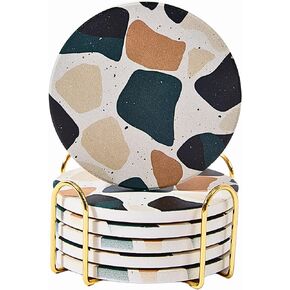 Absorbent Coasters with Holder Set of 6, Coasters for Drinks, Coasters Coffee Table, Coaster Set, Marble Coasters, Drink Coasters, Stone Coasters for Drinks Absorbent