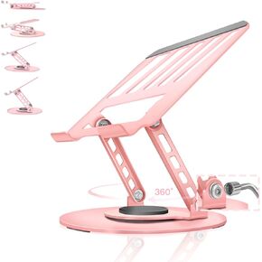 360° Rotating Adjustable Laptop Stand&Metal Phone Holder Perfect for Work,Painting,Office,Travel,Home,Fits MacBook & Laptops up to13-17",Dual Rotary Shaft,Folding Design-Purple& Pink