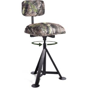 360° Swivel Hunting Chair, Height Adjustable Camo Hunting Blind Chair w/Detachable Backrest, Padded seat, Tripod Huntsman Chair Fishing Camping Stool for Outdoor