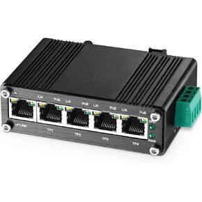 Binardat Industrial Mini 5 Port Gigabit Solar POE Switch,Input DC9V-54V to DC48V Voltage Booster, IEEE802.3af/at POE, Din Rail Wallmount Unmanaged Fanless IP40 Switch