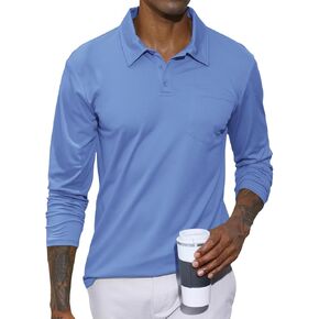 Lexiart Mens Casual Polo Shirts Cotton Basic Long Sleeve Classic Polo Shirts Solid Color Golf Shirt with Pocket in Saudi Arabia