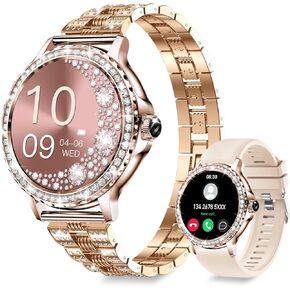 Smart Watches for Women (Answer/Make Call) with Diamonds, 1.3"HD Screen Bluetooth Smartwatch for Android iOS Phones, IP68 Waterproof Fitness Activity Trackers with Heart Rate/SpO2/BP/Sleep Monitor