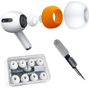Memory Foam Ear Tips for AirPods Pro and AirPods Pro 2 with Silicone Shield. Comfortable | Secure | Better Noise Cancellation | Replacement Buds | Case with Cleaner kit | 4 Sizes XS/S/M/L