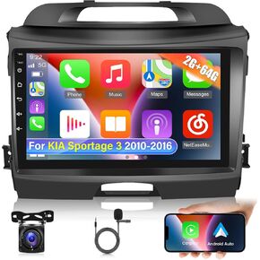 [2+64G] Android 13 Car Radio for KIA Sportage 3 2010-2016 - Wireless Carplay and Android Auto - 9 Inch Touchscreen Car Stereo with Multiple UI/GPS/WiFi/SWC + AHD Backup Camera