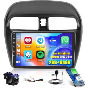 Hikity Android Car Stereo for Mitsubishi Mirage 2012-2018 Radio 2+64GB 9 Inch Touchscreen Car Radio Wireless Carplay Android Auto Support GPS Navigation WiFi Bluetooth FM EQ Backup Camera