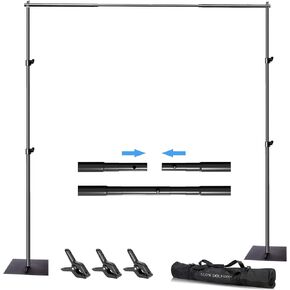 SLOW DOLPHIN Pipe and Drape Photography Backdrop Stand Kit Adjustable Photo Background Stand 10ft x 6.5ft with Metal Base for Parties Weddings Birthday Party Events Photo Booth