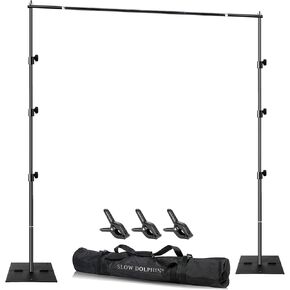 SLOW DOLPHIN Pipe and Drape Photography Backdrop Stand Kit Adjustable Photo Background Stand 10.3ft x 6.4ft with Metal Base for Parties Weddings Birthday Party Events Photo Booth