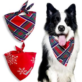 Christmas Dog Bandanas 2Packs for Dogs，Adjustable Breathable Durable Holiday Dog Bandanas Large Breed, Dogs XL and L, Christmas Red Checkered, Snow Bandanas, Dog Bibs Dog Scarf