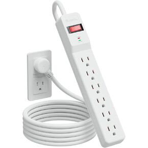 Power Strip Surge Protector 6FT, 980Joules, 6 Outlet, Flat Plug, Wall Mountable for Home Office Garage, ETL Listed, White