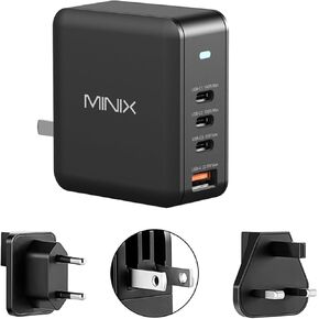 MINIX 165W USB C Charger, 4-Port GaN Charger Laptop 140W Charger PD 3.1 Fast Charging Power Adapter Foldable Plug for MacBook Pro 16", iPad Pro, iPhone 16/15/14, Galaxy S24/S23, with US/EU/UK Plug