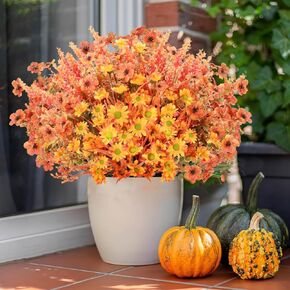 Fall Artificial Flowers Hanging Baskets for Outdoor,Faux Mums Flowers Plants UV Resistant Fake Silk Daisy Autumn Plants Wildflowers No Fade for Outside Porch Patio Yard