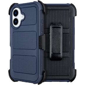 for Defender Phone Case iPhone 16 Plus Case with Clip Holster,Heavy Duty Rugged Full-Body Protective,3 Layers of Sturdy,Military-Grade Shockproof Cover for iPhone Plus 16 Case Defender(Black & Orange)