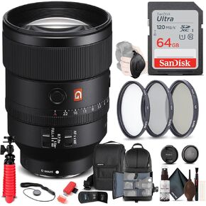 Sony FE 135mm f/1.8 GM Lens (SEL135F18GM) with Filter Kit + Backpack + 64GB Card + Card Reader + Tripod + Memory Wallet + Cap Keeper + Cleaning Kit + Hand Strap + More