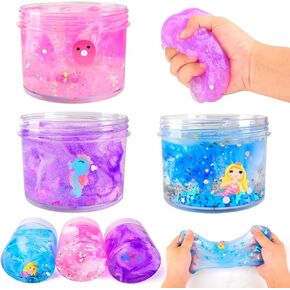5 Packs Crystal Slime Kit, Ocean Clear Slime Kit, Non Sticky Super Soft Stress Relief Toy, Kids Party Favour Birthday Easter Christmas New Year Gift Sequin Slime for Girls Boys