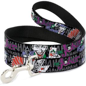 Dog Leash The Joker Pose Cards Hahahaha Black Gray 6 Feet Long 0.5 Inch Wide