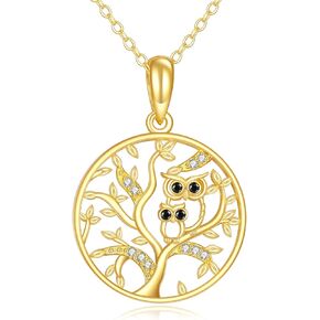 KECHO 14k Real Gold Owl/Axolotl/Dinosaur/Mermaid/Paw Necklace Animal Heart Jewelry Gifts for Mother Sister Grandma in Kuwait