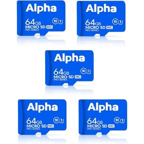 5 Pack - Alpha 64GB Micro SD Card Pro Series Memory Cards Class 10