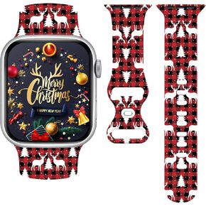 Christmas Watch Band Holiday Watch Bands Compatible with Apple Watch 38mm 40mm 41mm 42mm 44mm 45mm, Xmas Silicone Christmas Pattern Replacement Bands Wristbands Strap Compatible with All iWatch Series