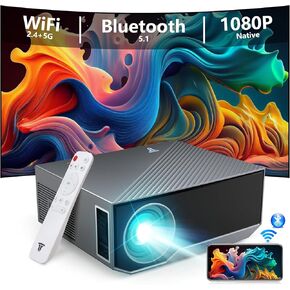 Projector with WiFi and Bluetooth, 16000Lumens Portable Mini Projector,Native Full HD 1080P Outdoor Movie Projector,Smart Projector Compatible with TV Stick/HDMI/USB/Android/iOS/Windows