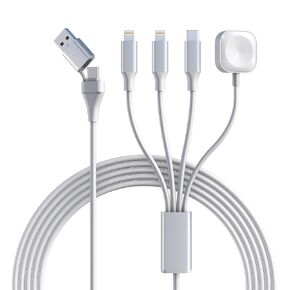 4 in 2 iPhone and iWatch Charger Cable for Apple Watch/iPhone/iPad/Airpods - Long USB A/USB C to iWatch Cord + USB C Cord + Lightning Charging Cord with Apple Carplay [MFi Certified], 6Ft/1.8M