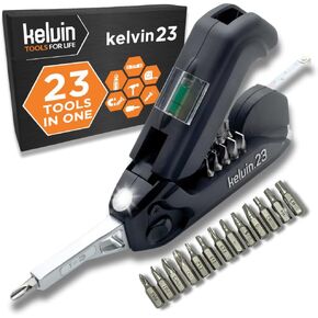 Kelvin Tools Kelvin 23 Urban Multi Tool Screwdriver Set All in One with 16 Bit Set, Tape Measure, Liquid Level, Hammer, Flashlight Multibit Pocket Screwdriver, Universal Precision Screwdriver - Pink