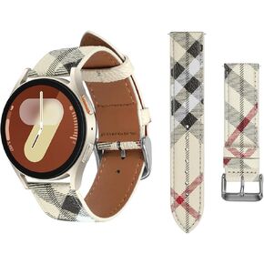 Leather Band Compatible with Samsung Galaxy Watch 7 6 5 4 40mm 44mm/Watch 6 4 Classic Band 42mm 46mm 43mm 47mm/Galaxy Watch 5 Pro Band 45mm/FE Women Men, 20mm Luxury Plaid Designer Leather Strap