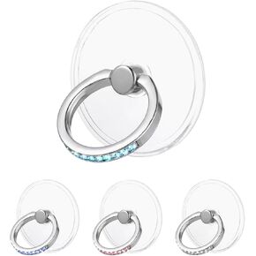 4 PCS Phone Ring Holder Transparent Cell Phone Ring Finger Grip Rhinestones Tablet Case Back Accessories 360° Rotation Acrylic Round Colorful Phone Kickstand Compatible with Most Phones