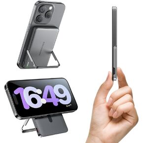MOVE SPEED for Magsafe Portable Charger, 5000mAh Wireless Magnetic Power Bank with Stand and Fast Charging, for Magsafe Battery Pack Compatible with iPhone 16/15/14/13/12 Pro/Pro Max/Plus Series-Gray